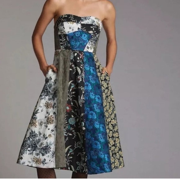 Anthropologie tapestry Patchwork Strapless Dress - Picture 1 of 6
